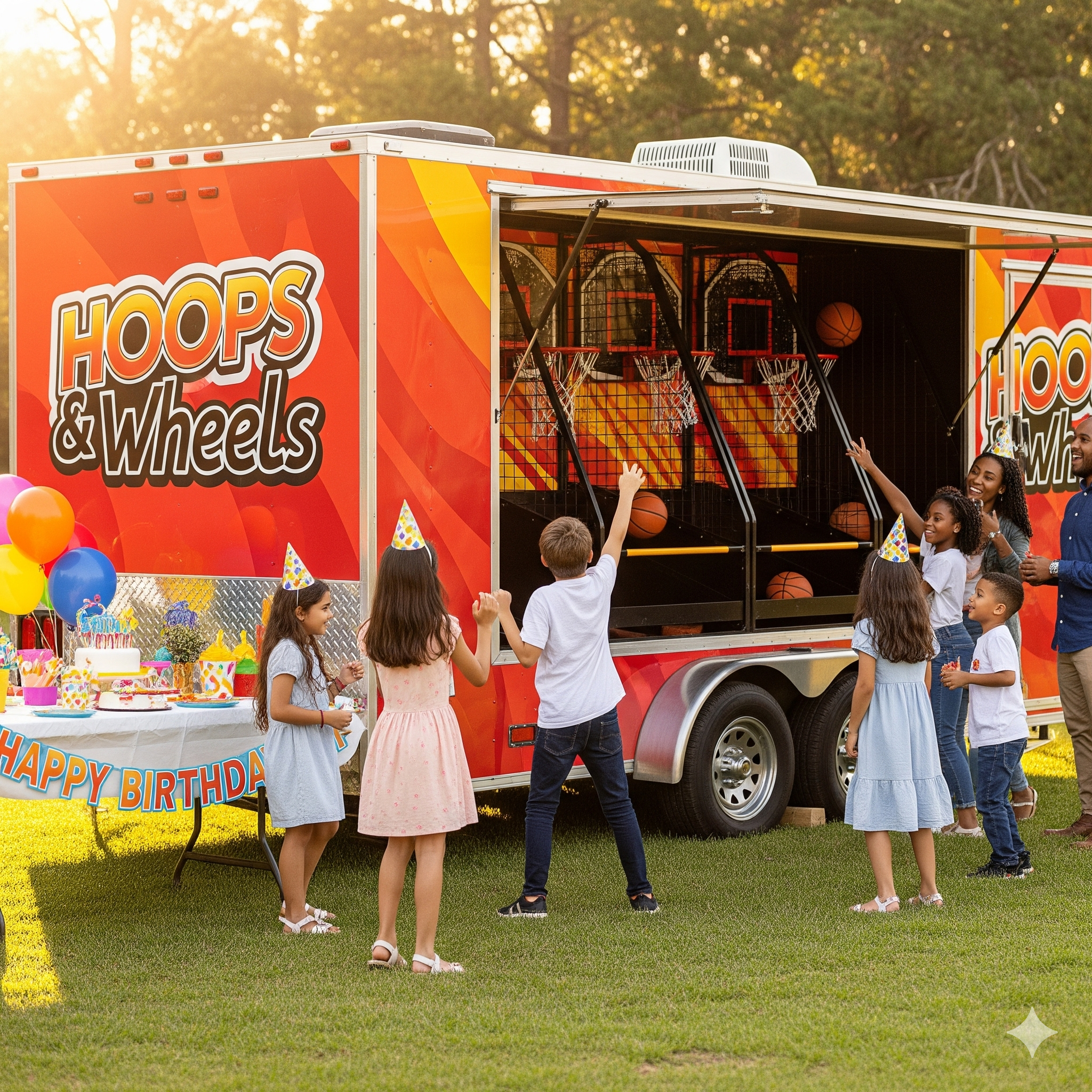 Mobile arcade trailer setup